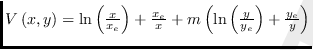 $V\left( x,y\right) =\ln \left( \frac{x}{x_{e}}\right) +\frac{%
x_{e}}{x}+m\left( \ln \left( \frac{y}{y_{e}}\right) +\frac{y_{e}}{y}\right) $